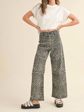 Miou Muse High-Waist Wide-Leg Leopard Print Pants Size Small